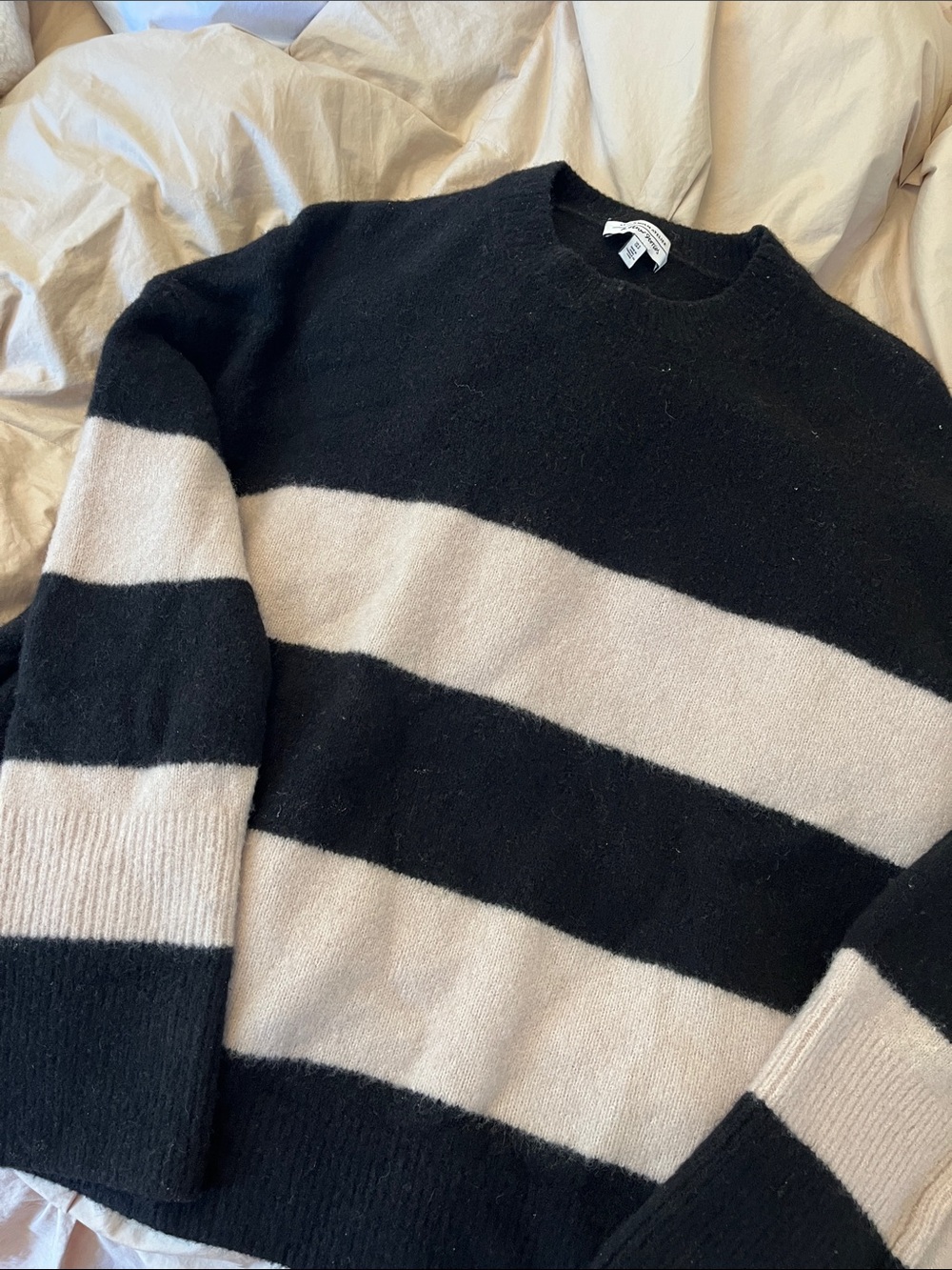 & Other Stories Black and Cream Striped Crewneck Sweater